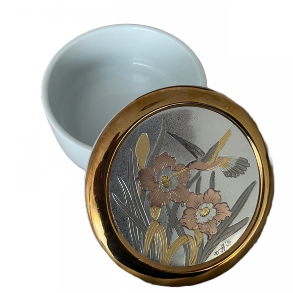 The Art of Chokin 24KT Gold-Edged Trinket Box/Plate Hummingbird Set 3 Pcs - Picture 2 of 7